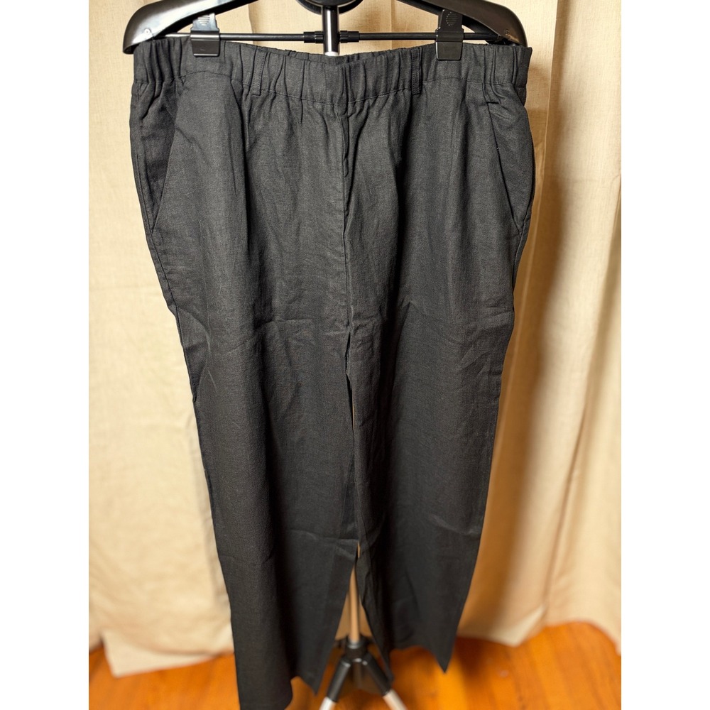 Quince 100% European Linen Pants Women's XL Black Pull On Coastal NWT